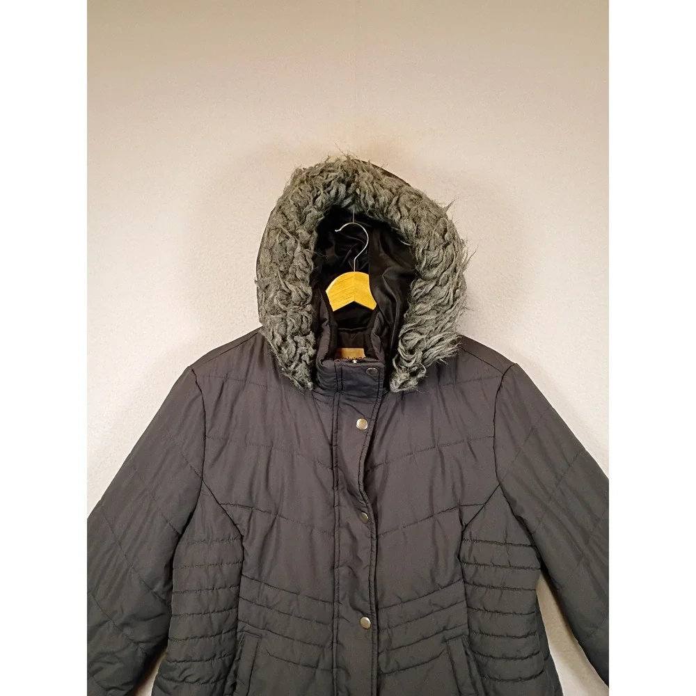 Winter Chic Maralyn & Me Women XL Grey Quilted Faux Fur Hood Puffer Jacket Coat